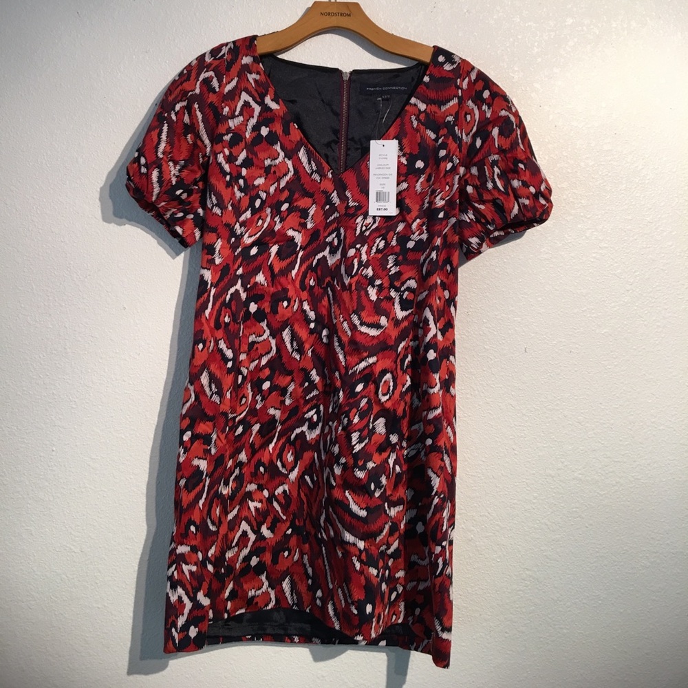 Patterned French Connection dress w/ SHOULDER PADS