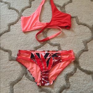 Aerie wrap bikini top and tropical keyhole bottom
