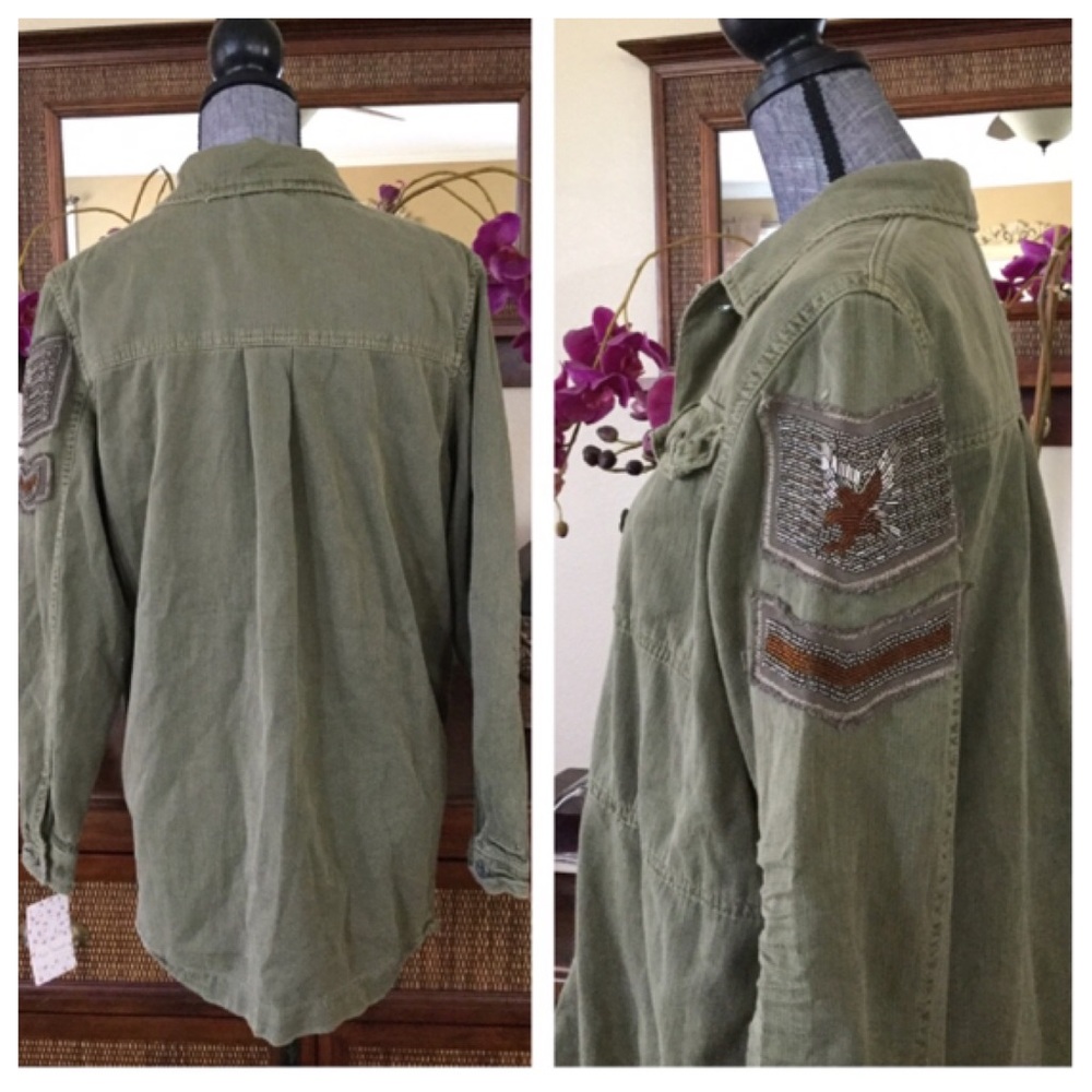 Free People Embellished Military Shirt Jacket. NWT - Picture 6 of 8