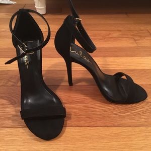 Black single strap heels