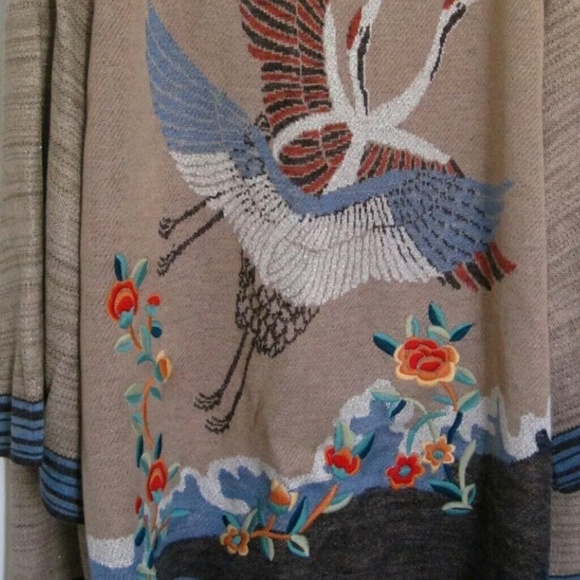 Rare Anthropologie Cardigan Sweater Coat Knit Kimono with Birds - Picture 4 of 8