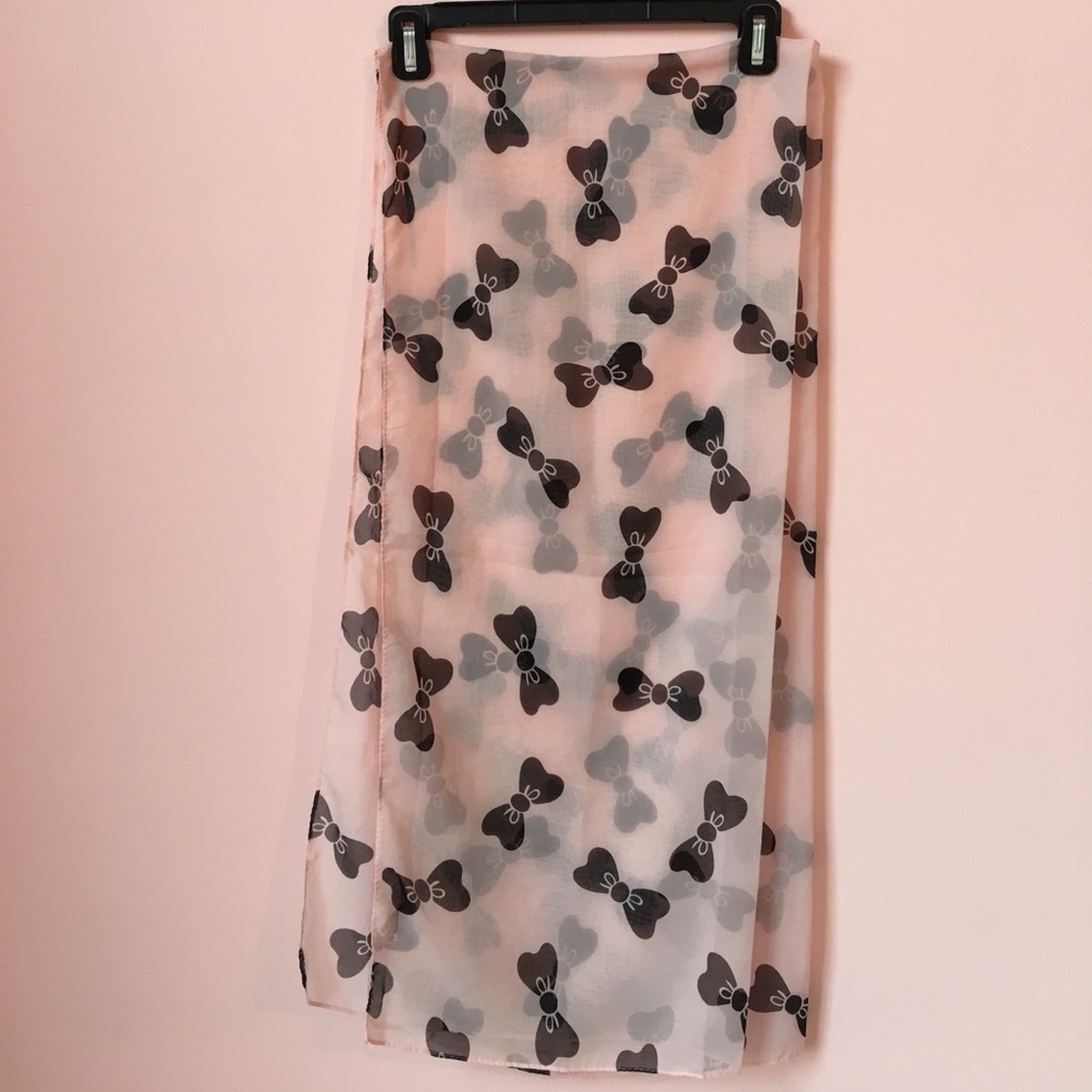 Sheer Pink Bow Print Scarf