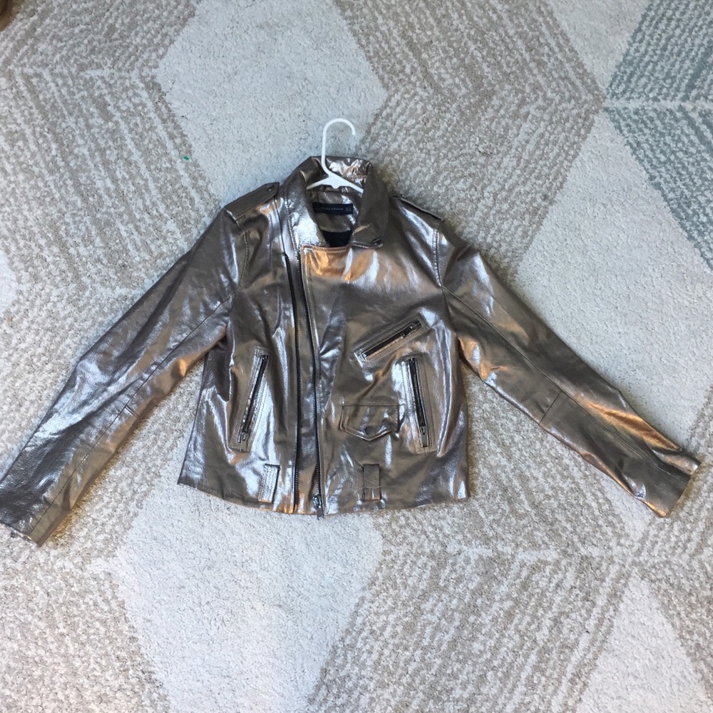 Silver leather biker jacket Zara