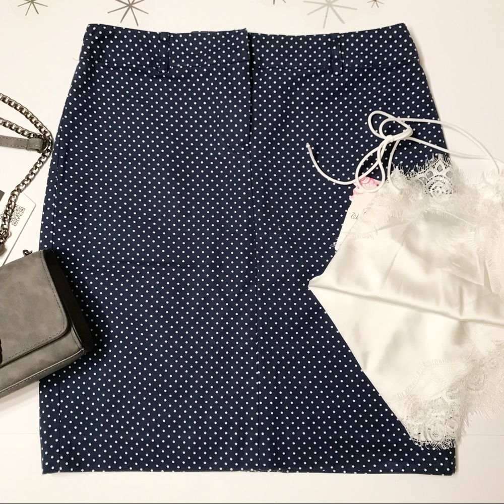 Sheragano Blue -white polka dot Pencil Skirt 10