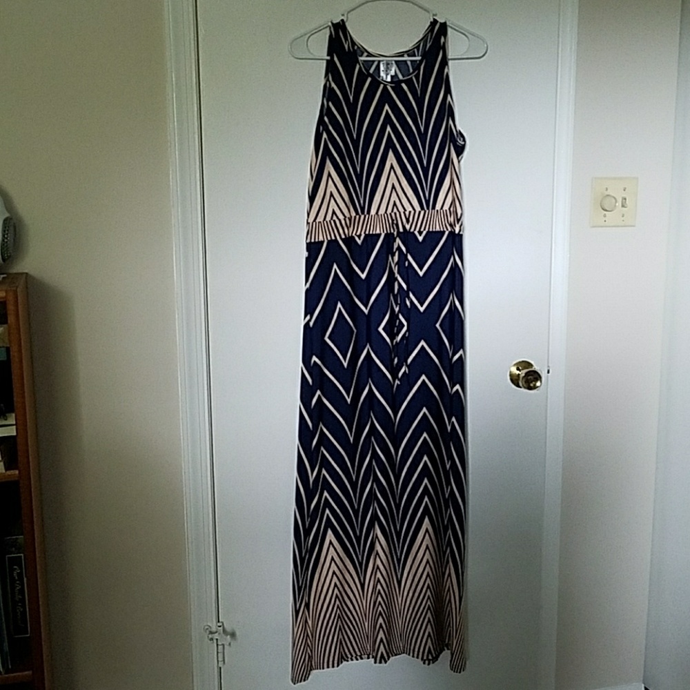 Blue and beige maxi dress