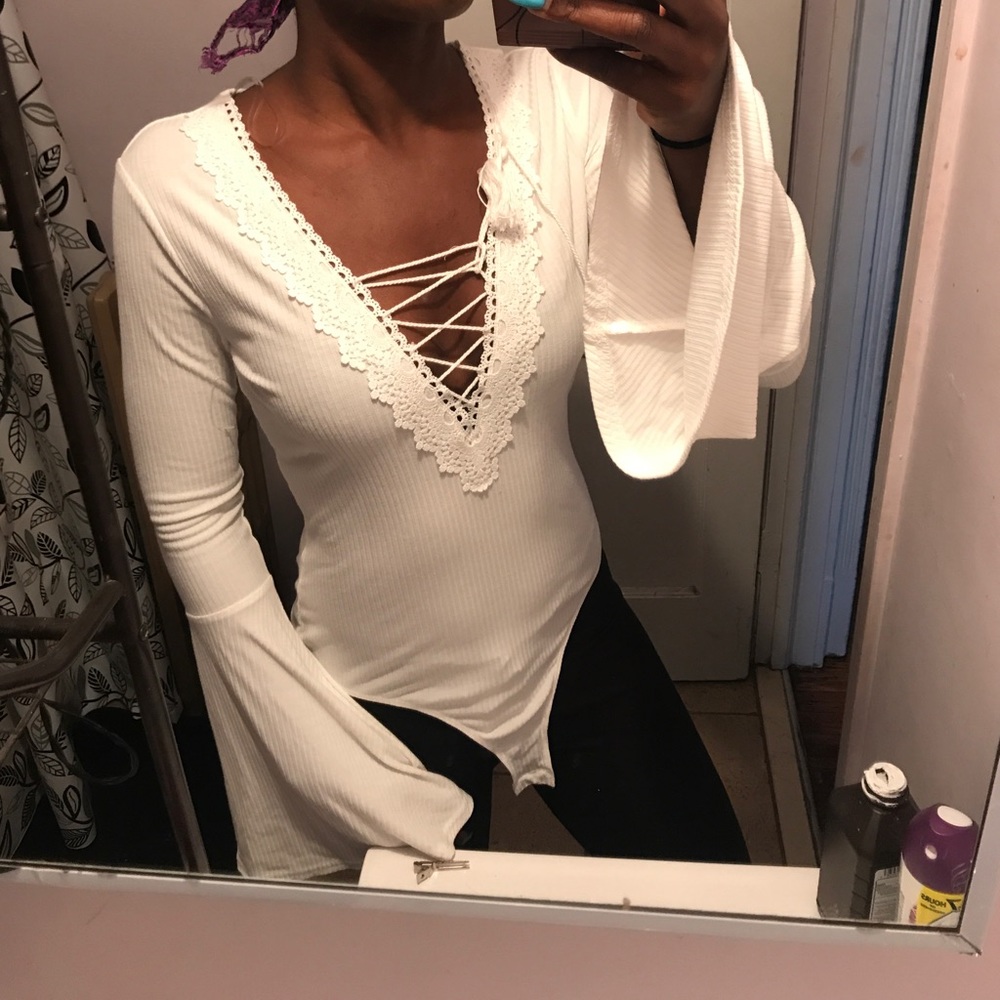 Lace Up Bell Sleeve Bodysuit