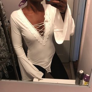 Lace Up Bell Sleeve Bodysuit