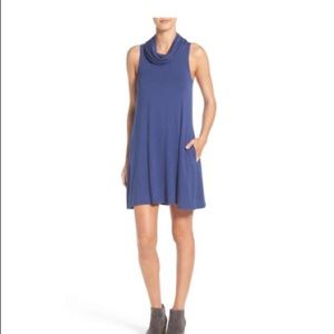 Sleeveless cowl neck dress with pockets