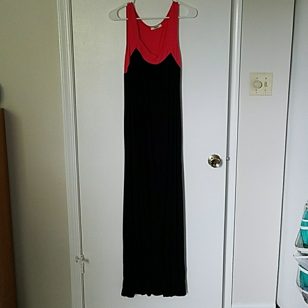 Coral and black maxi dress