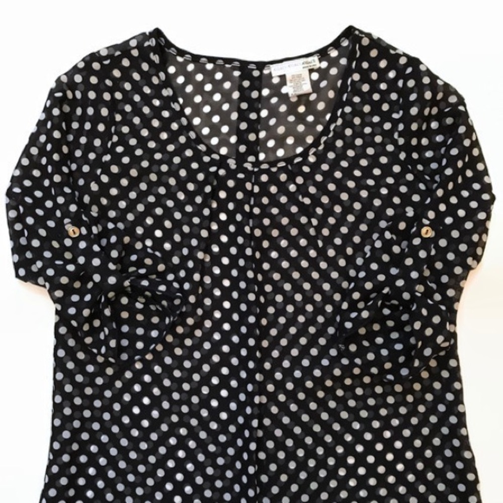 A'GACI navy blue polka dot 3/4 sleeve blouse