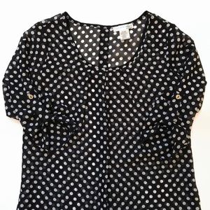 A'GACI navy blue polka dot 3/4 sleeve blouse