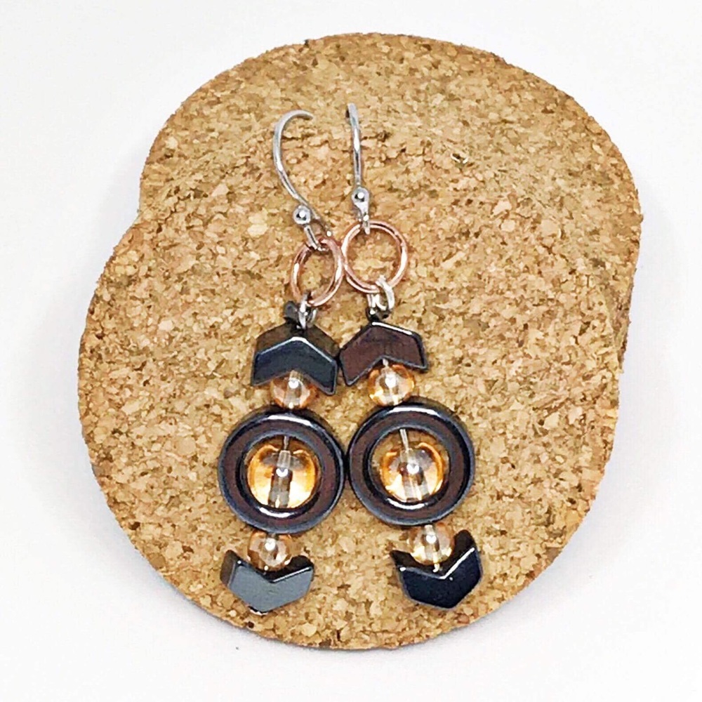 Hematite & Amber Positivity Earrings