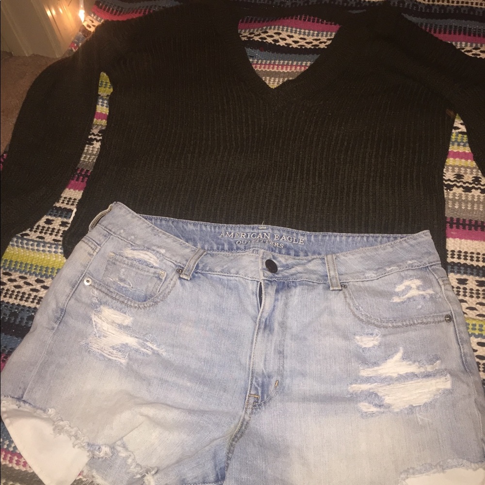 High waisted light wash jean shorts