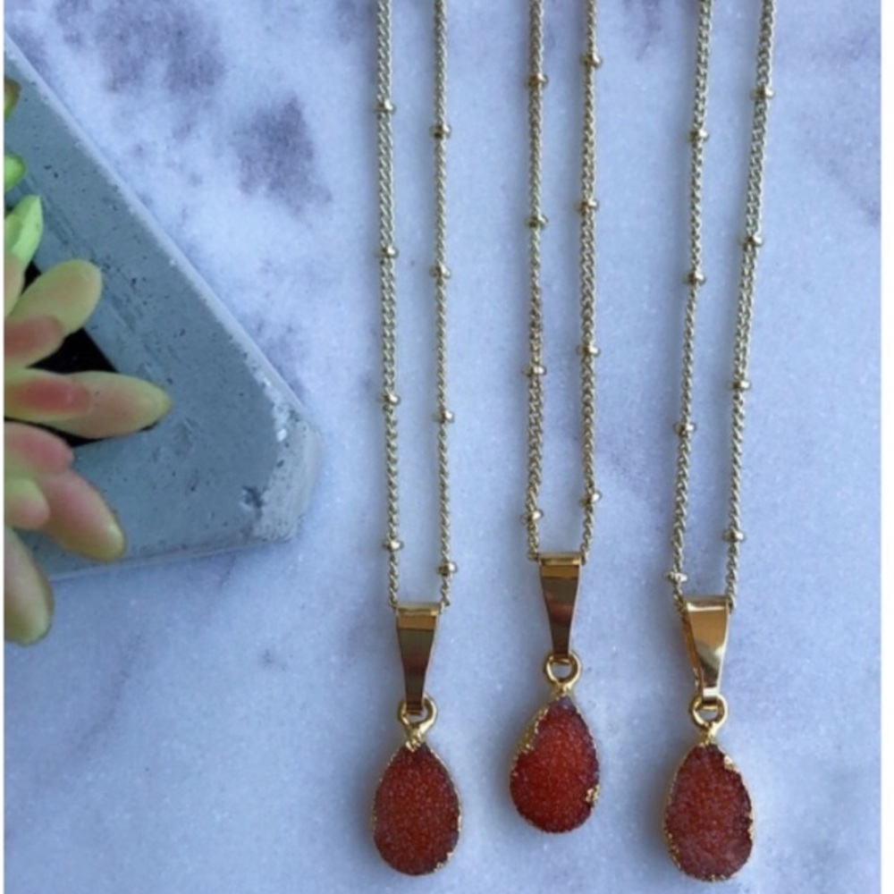 Delicate Peachy Orange Druzy Necklace