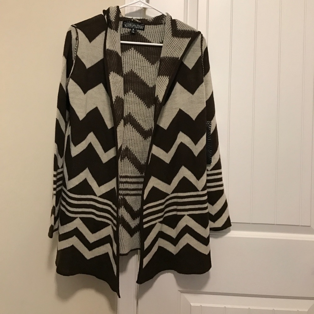 Brown and white sweater cover up