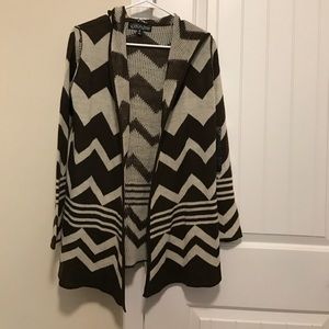 Brown and white sweater cover up