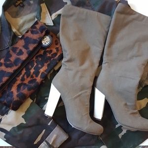 MICHAEL ANTONIO Army Green Canvas Boot Mid Size