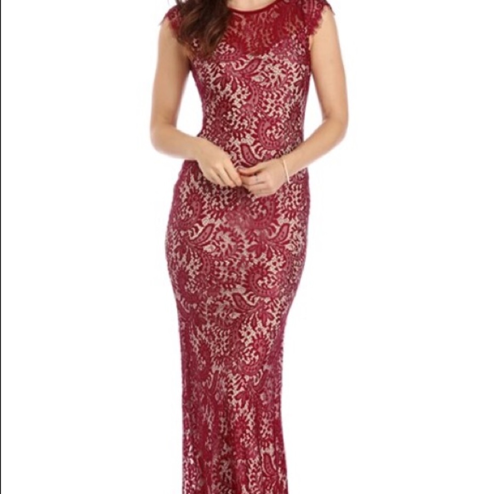 Burgundy floral lace dress