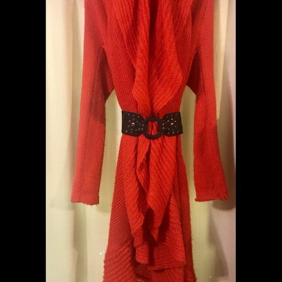 Double Zero Open Front Belted Calf-Length Cardigan - Picture 2 of 8