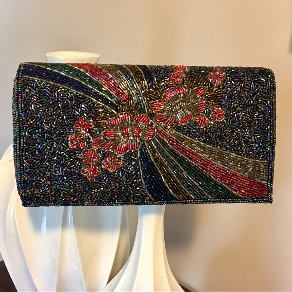 Beautiful deep blue/multi beaded evening bag