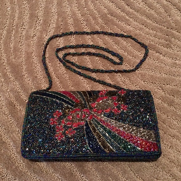 Beautiful deep blue/multi beaded evening bag - Picture 2 of 3