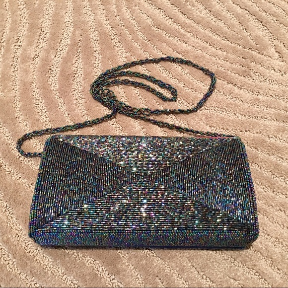 Beautiful deep blue/multi beaded evening bag - Picture 3 of 3