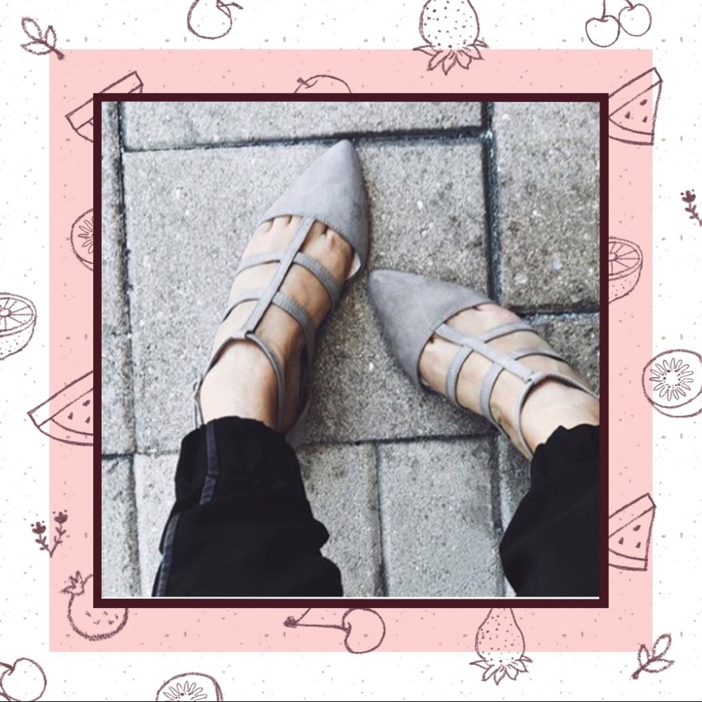 Light Grey Faux Suede Caged Look Flats w/Back Zip