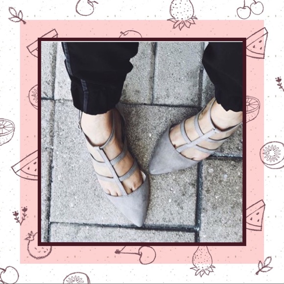 Light Grey Faux Suede Caged Look Flats w/Back Zip - Picture 2 of 8