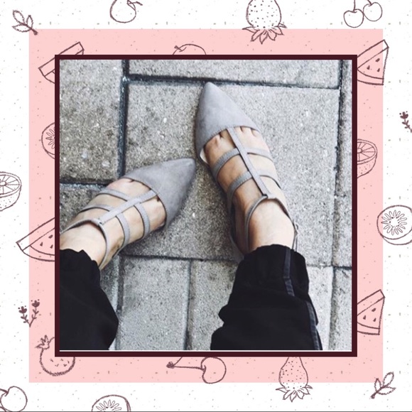 Light Grey Faux Suede Caged Look Flats w/Back Zip - Picture 3 of 8