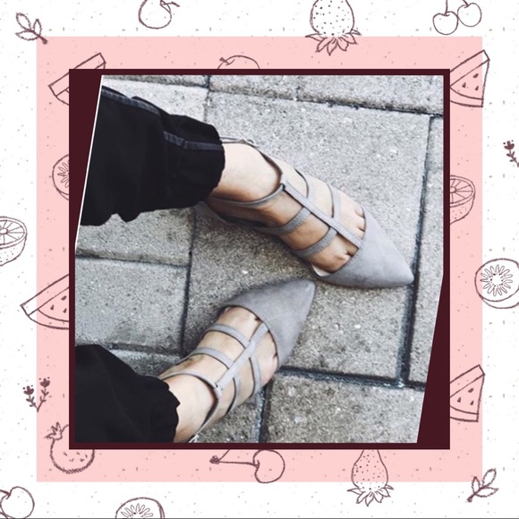 Light Grey Faux Suede Caged Look Flats w/Back Zip - Picture 4 of 8