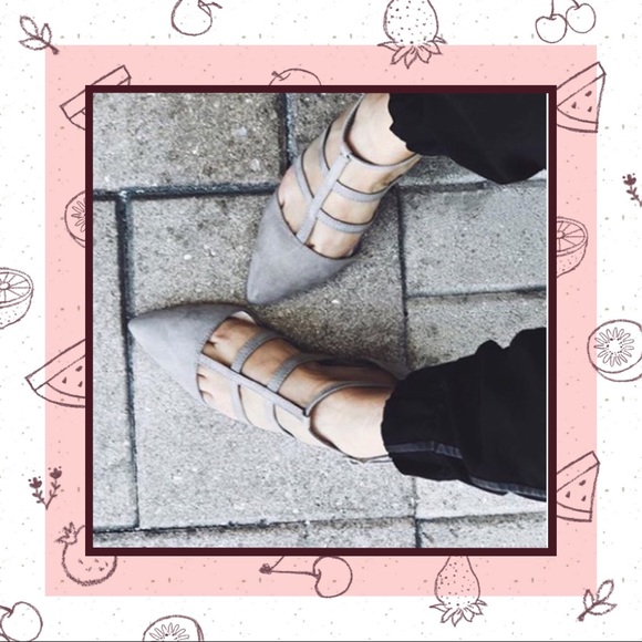 Light Grey Faux Suede Caged Look Flats w/Back Zip - Picture 5 of 8