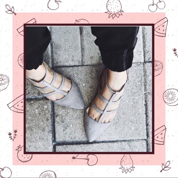 Light Grey Faux Suede Caged Look Flats w/Back Zip - Picture 6 of 8