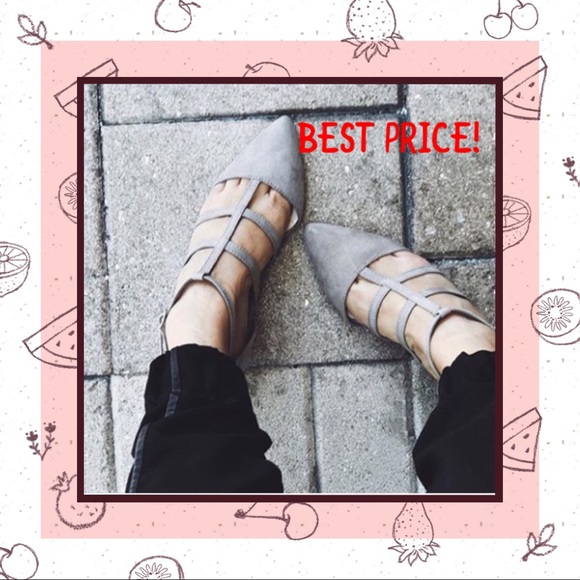 Light Grey Faux Suede Caged Look Flats w/Back Zip - Picture 8 of 8