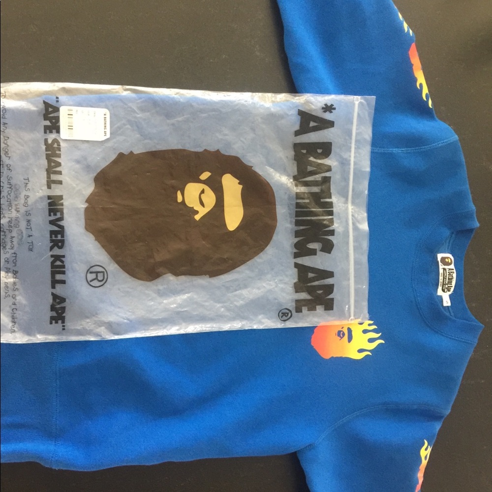 Bape Sweatshirt Royal Blue with flames