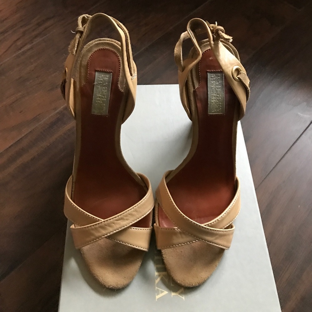 Badgkey Mischka Leather & Suede Nude Sandals