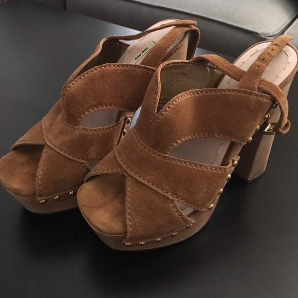 Miu Miu Wooden Suede Platform Sandals - Picture 3 of 8