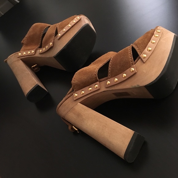 Miu Miu Wooden Suede Platform Sandals - Picture 5 of 8