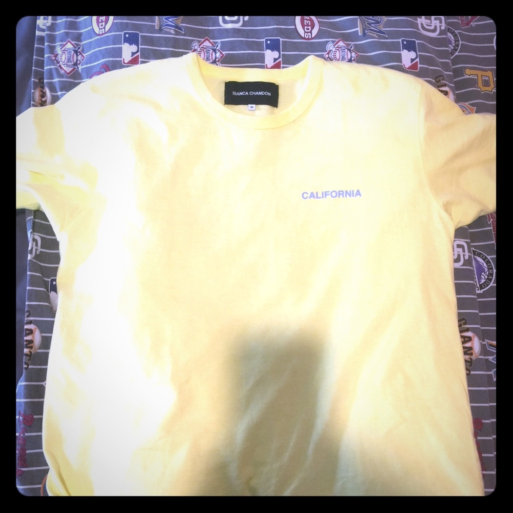 Yellow Bianca Chandon designer yellow tee.
