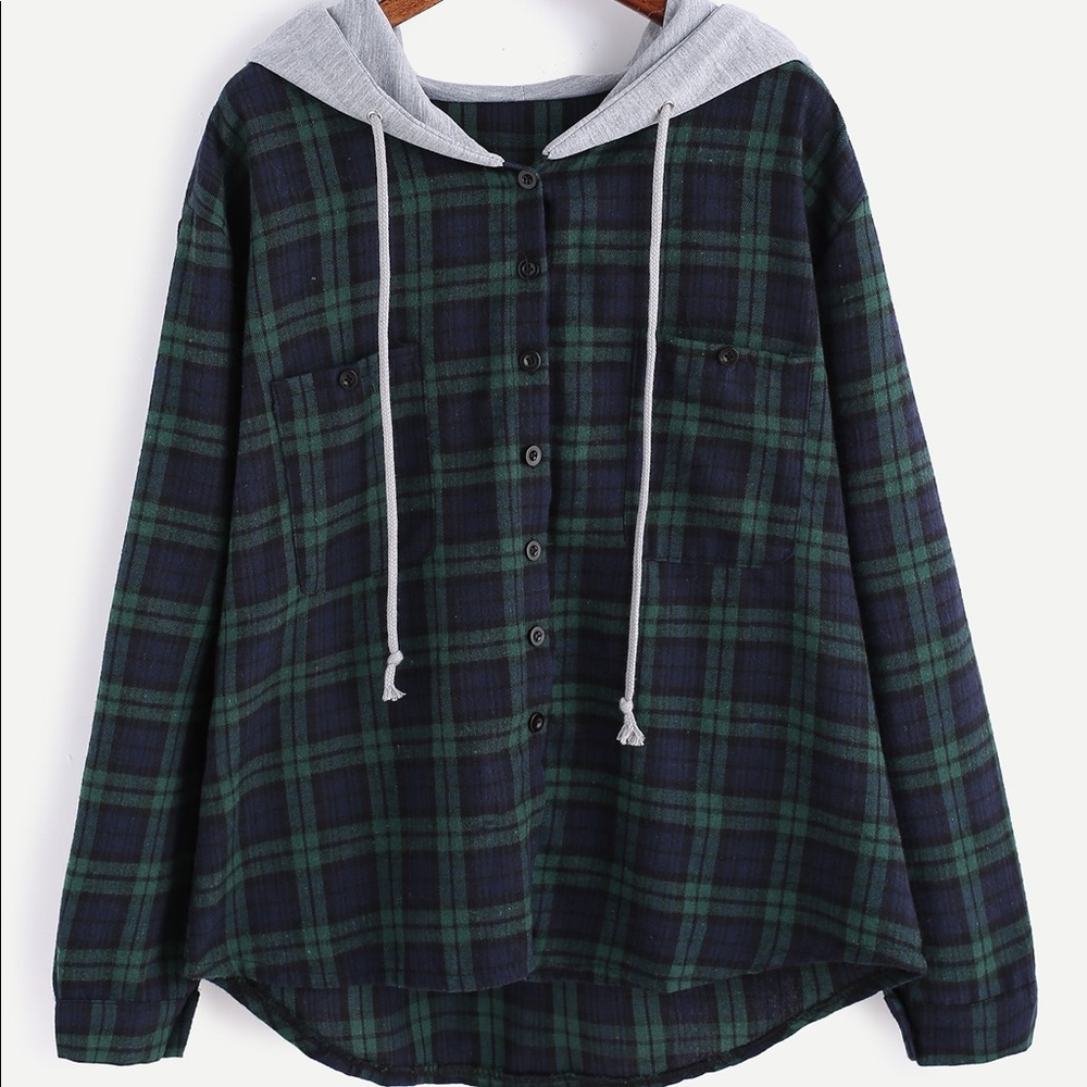 Plaid hoodie button up