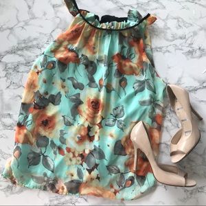 Alta’rd state Mint Turquoise Floral Chiffon Tank Alta’rd state Mint Turquoise Floral Chiffon Tank