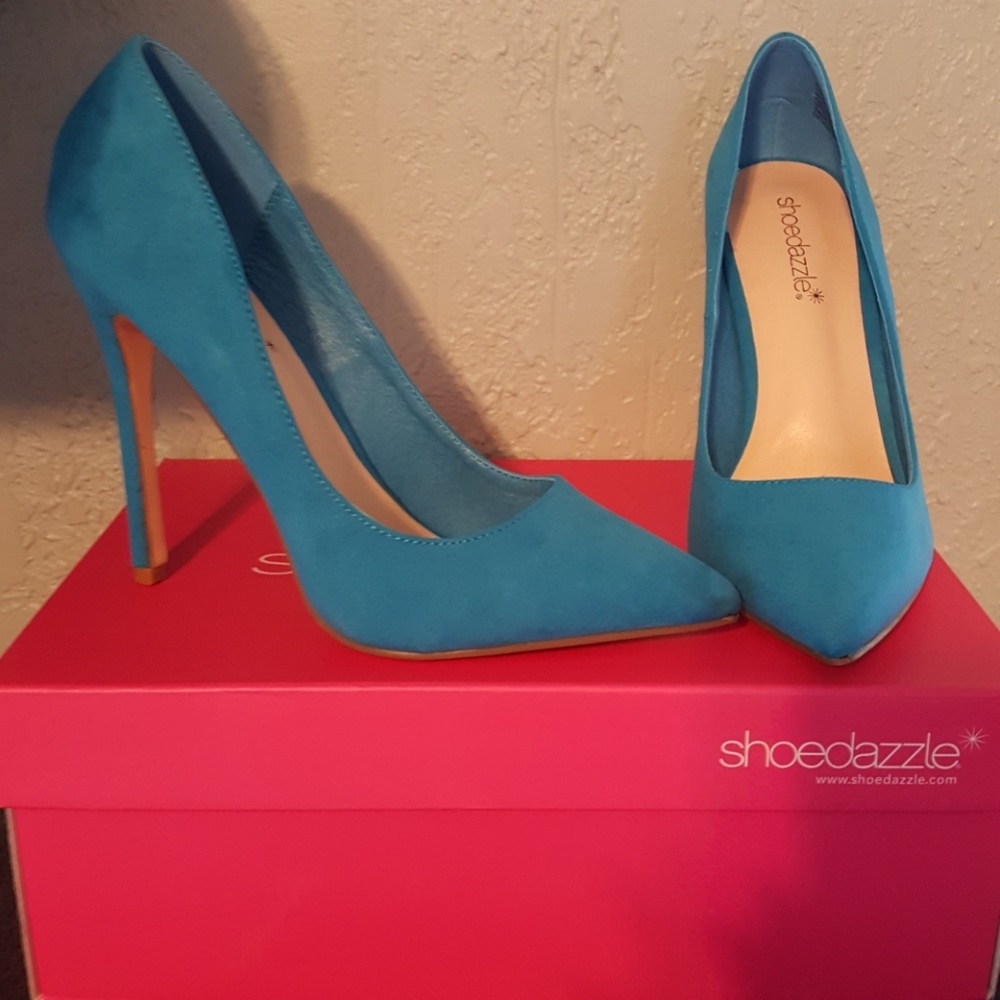 Cobalt blue suede pumps