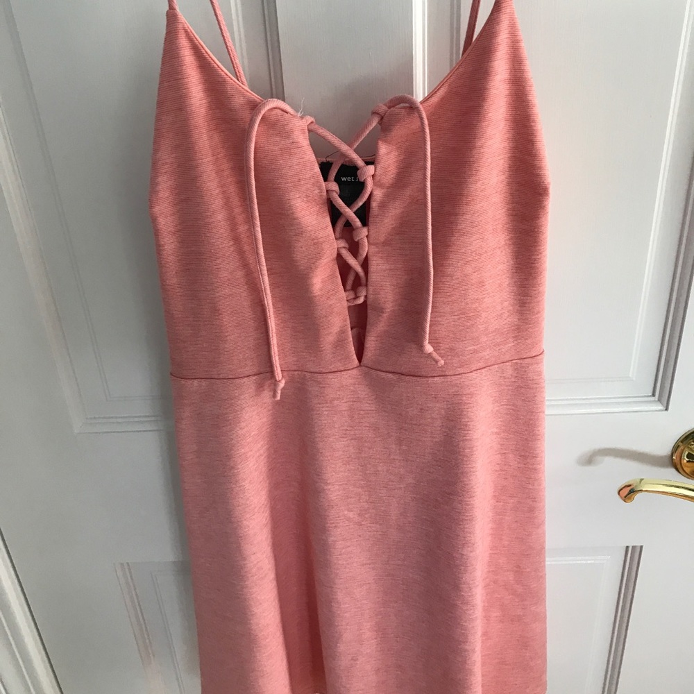 Wet Seal lace up front pink skater dress