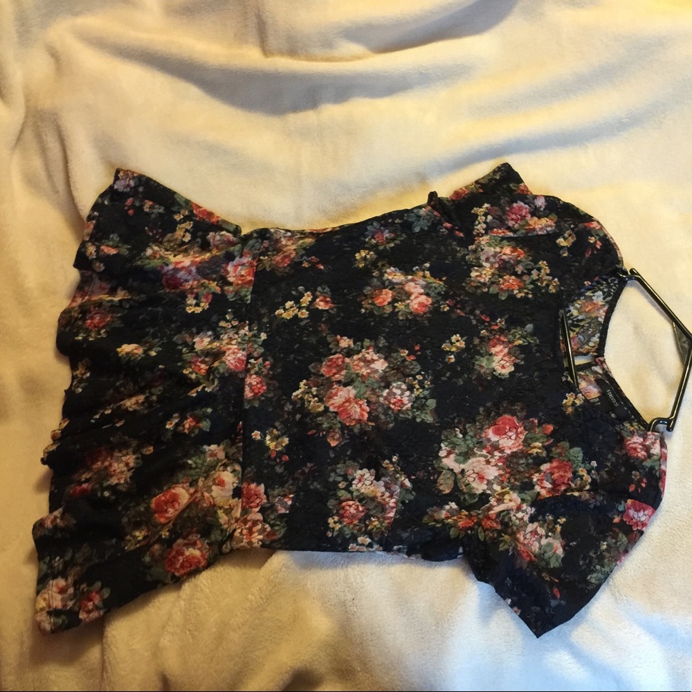 Black lace floral blouse
