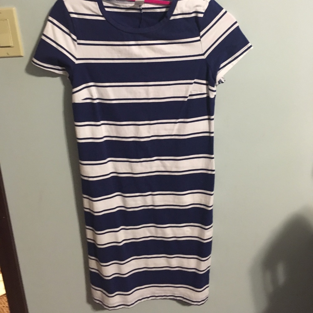 Blue and white striped dress