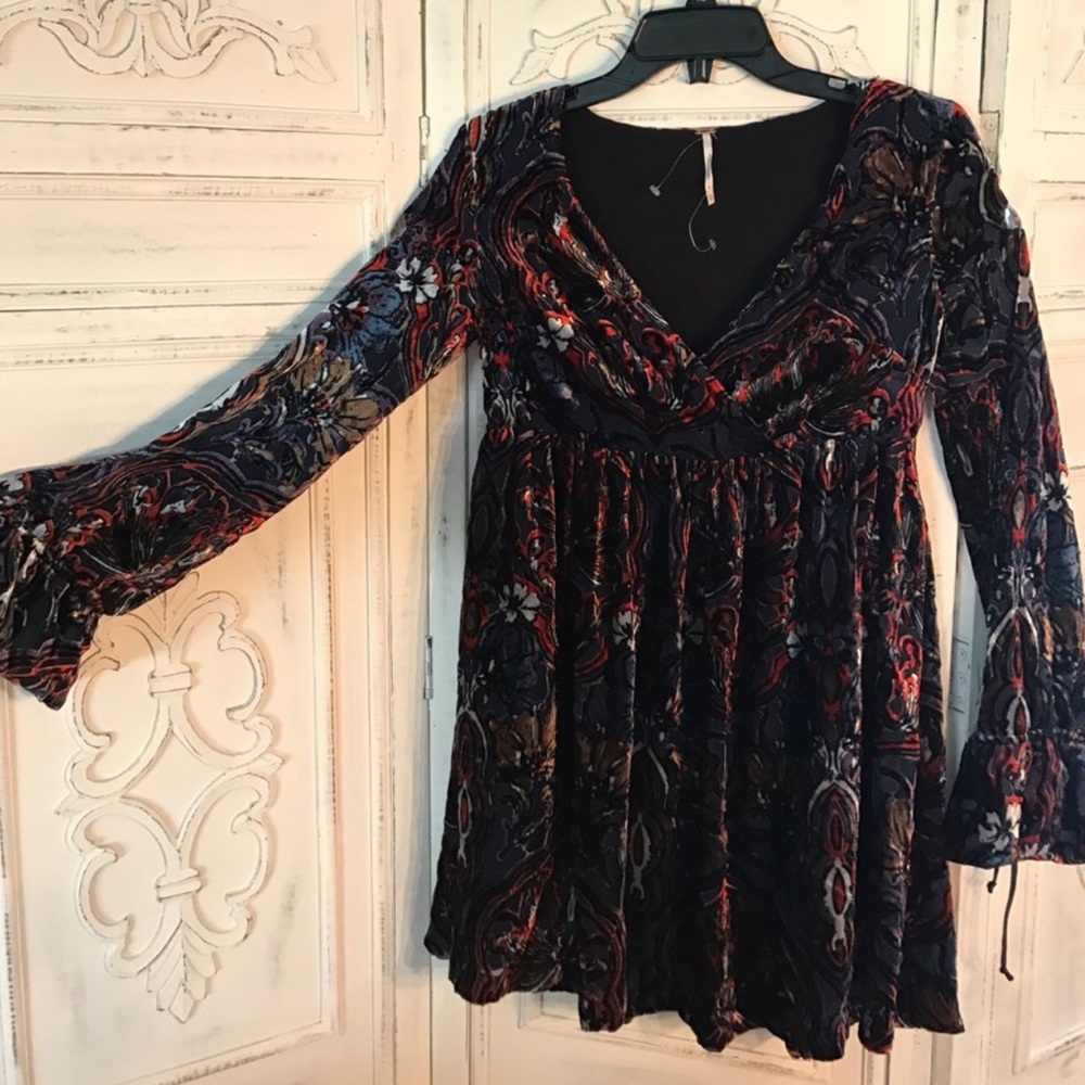 Free People Long Sleeve Burnout Velvet Mini Dress