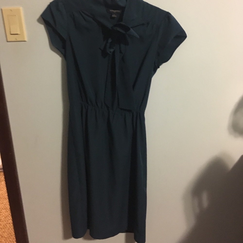 Teal tie neck dress