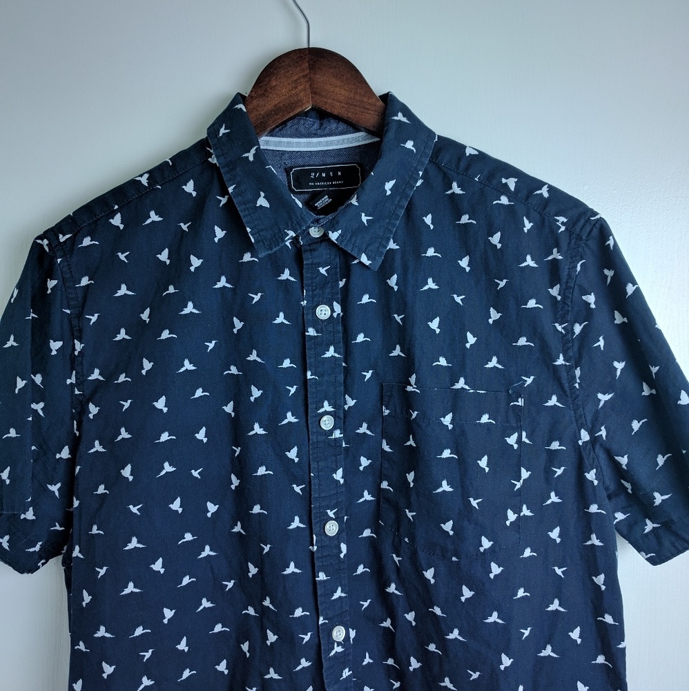 21 men dark blue short sleeve button up shirt