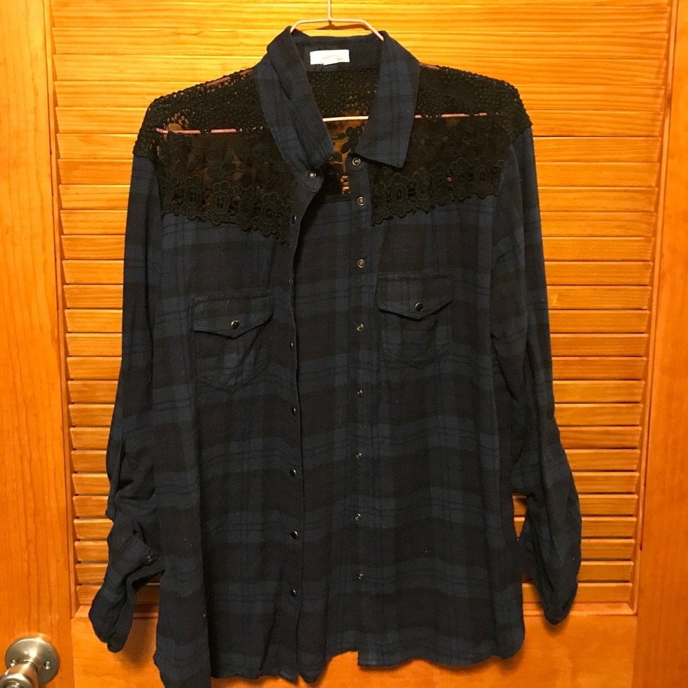 Plaid button up with mesh top