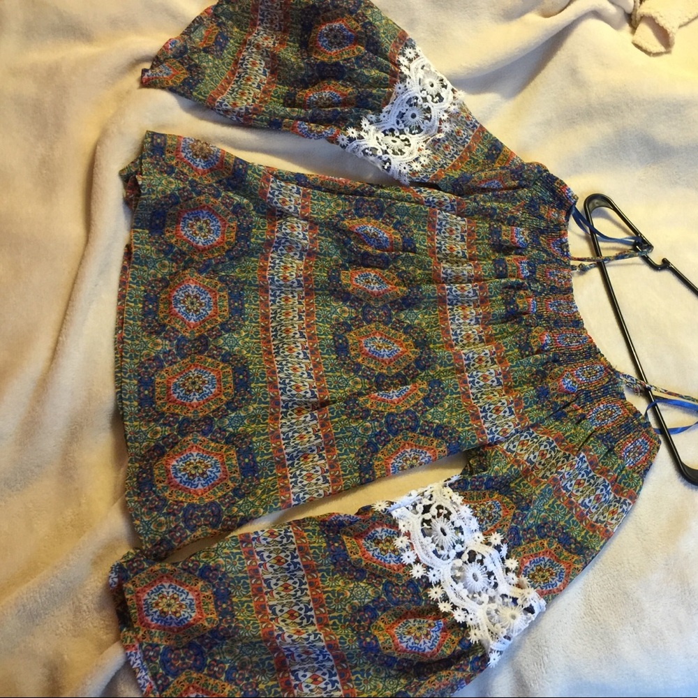 Orange Print shoulder blouse long sleeve