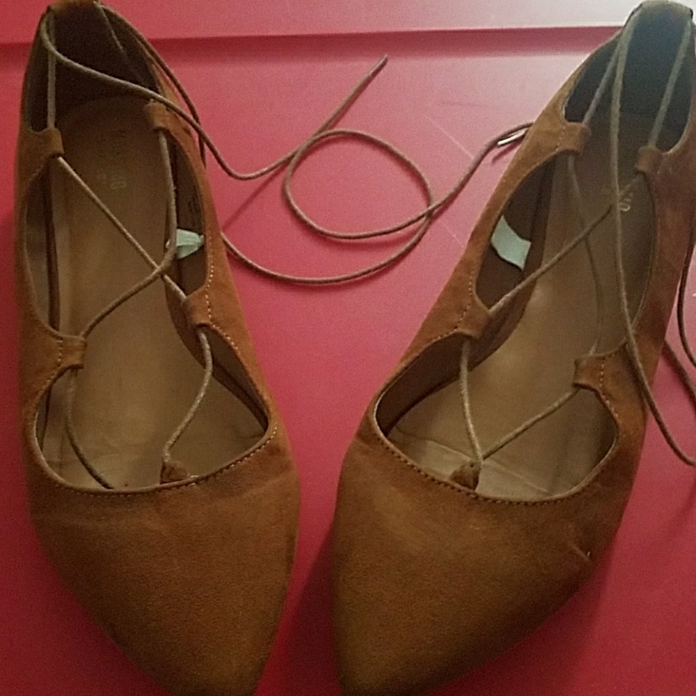 Faux Suede Lace Up Flats